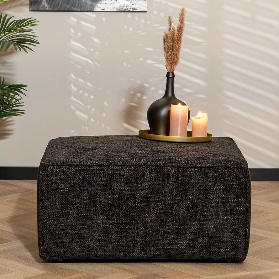 Hocker Memphis zwart stof chenille - Afbeelding 3