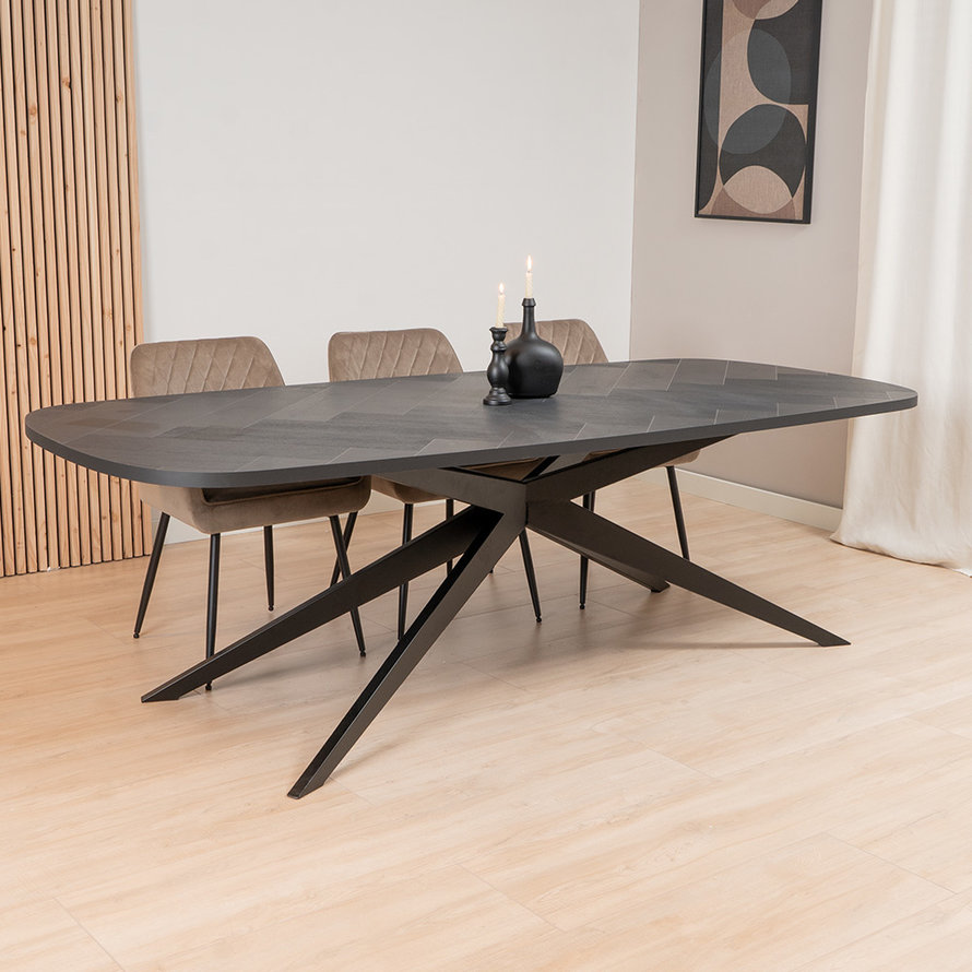 Visgraat eettafel zwart Deens ovaal Ingo PVC zwart 280 x 110 cm - Afbeelding 5