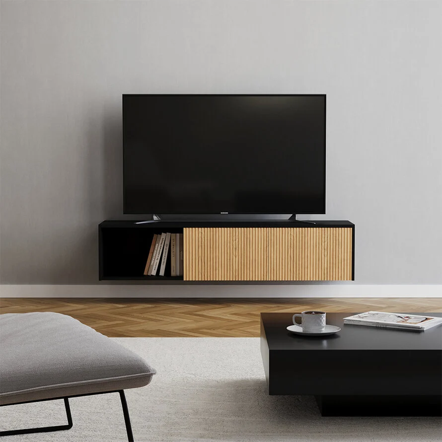 Tv-meubel Ray zwart/blank eiken 150 cm - Afbeelding 4