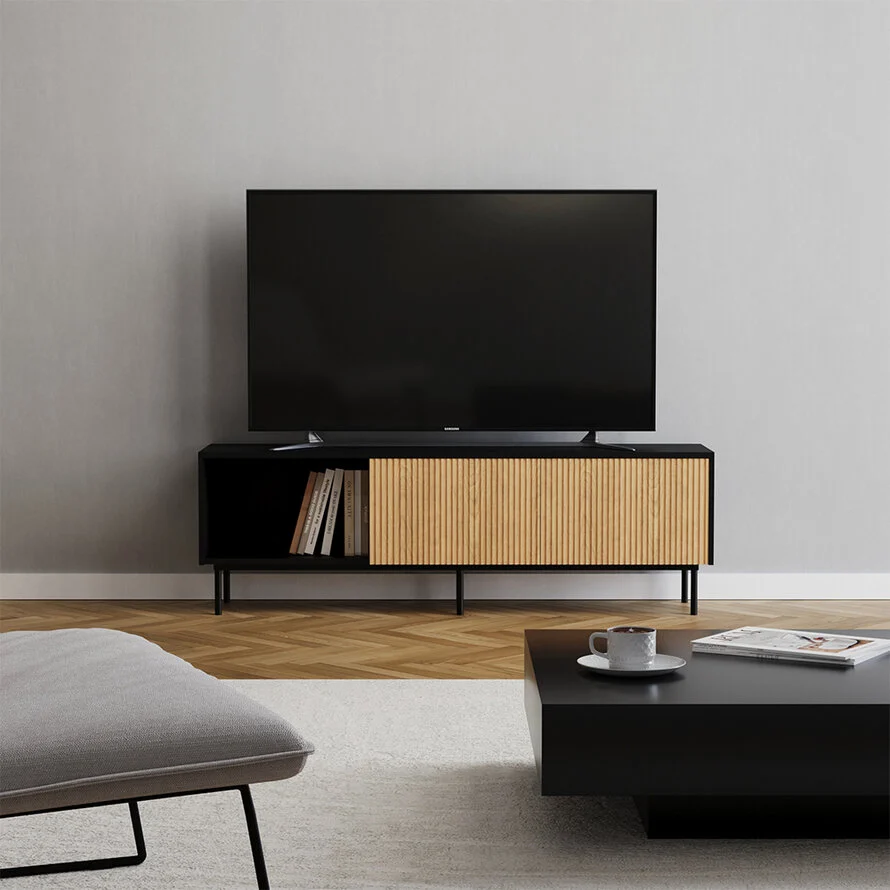 Tv-meubel Ray zwart/blank eiken 150 cm - Afbeelding 5
