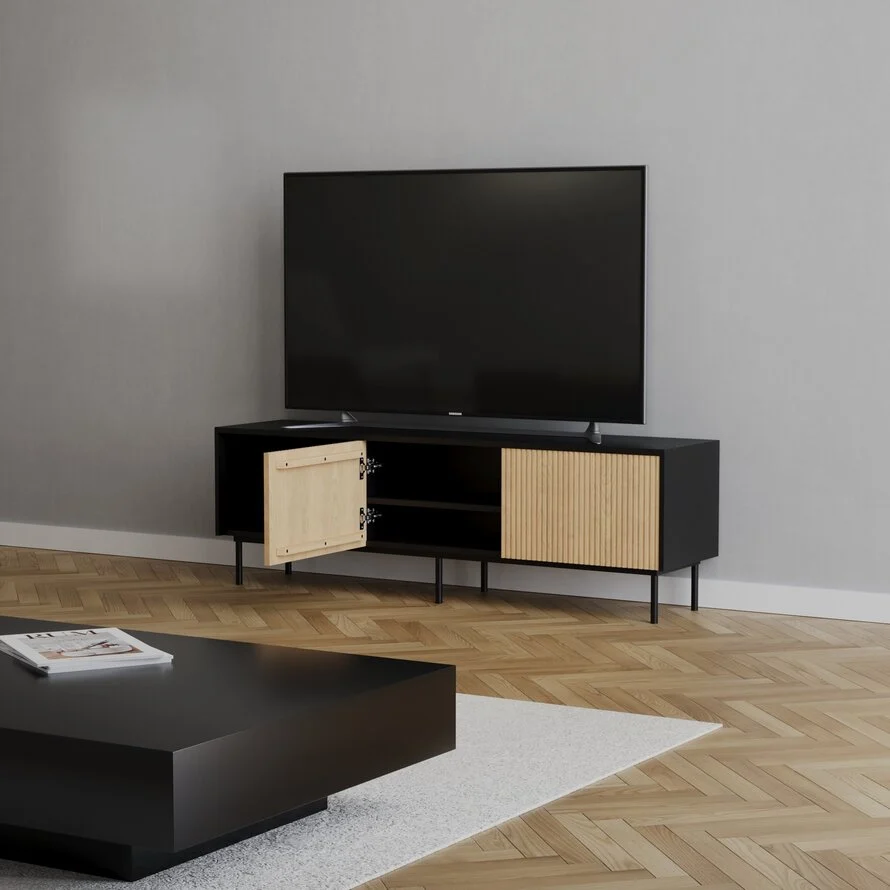 Tv-meubel Ray zwart/blank eiken 150 cm - Afbeelding 6