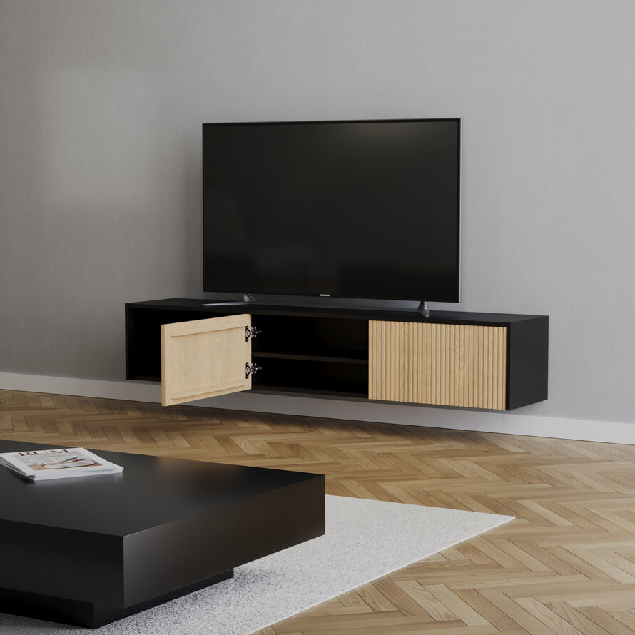 Tv-meubel Ray zwart/blank eiken 180 cm - Afbeelding 7