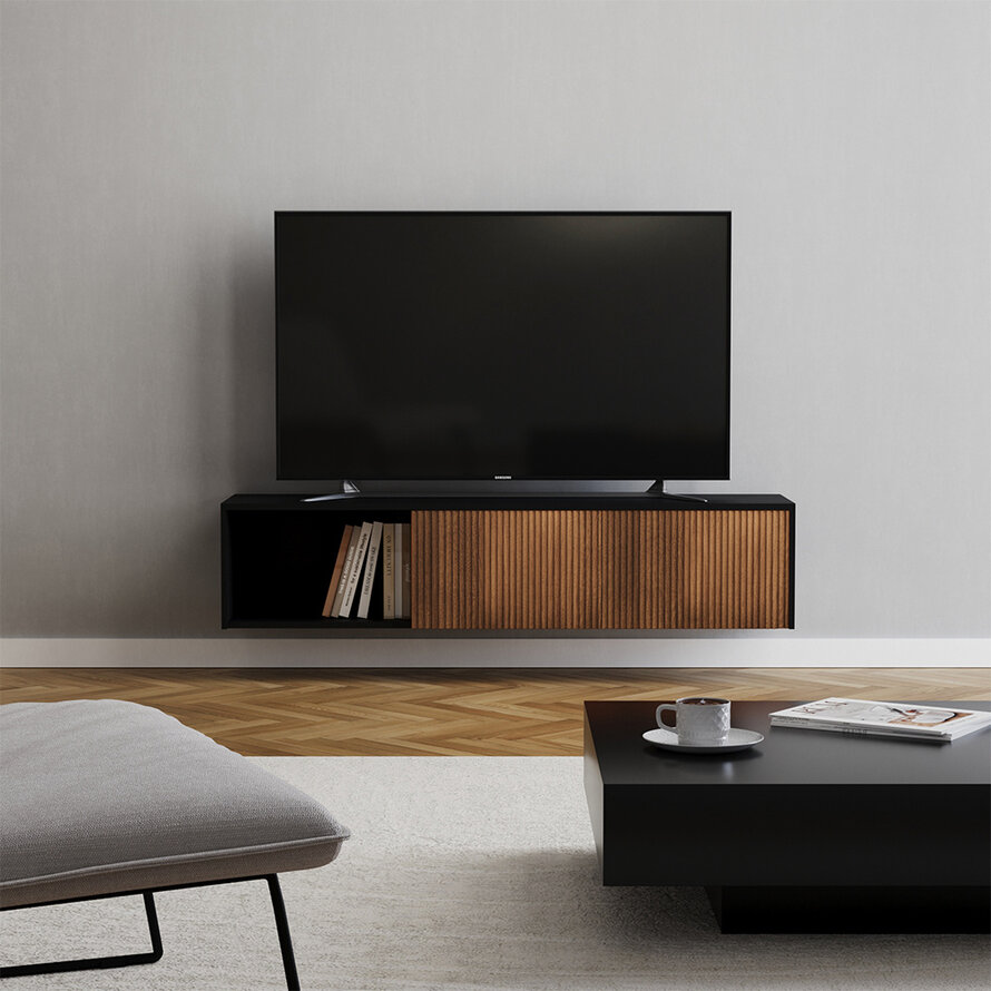Tv-meubel Ray zwart/rustiek eiken 150 cm - Afbeelding 4