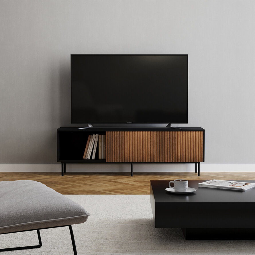 Tv-meubel Ray zwart/rustiek eiken 150 cm - Afbeelding 5