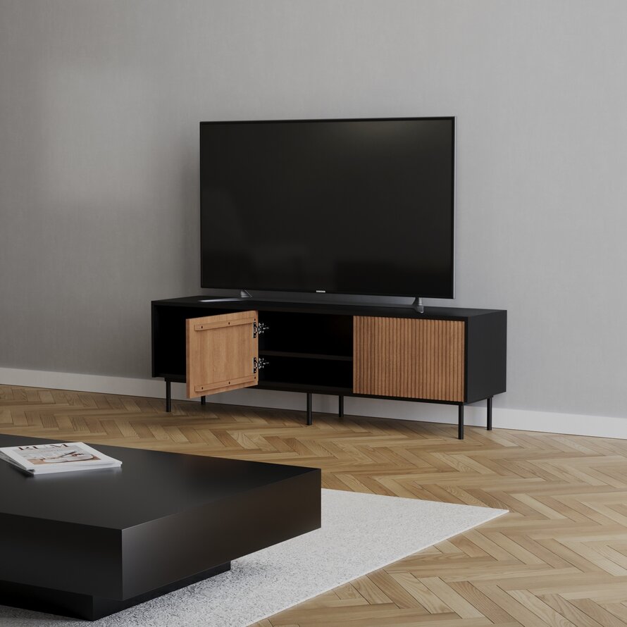 Tv-meubel Ray zwart/rustiek eiken 150 cm - Afbeelding 6