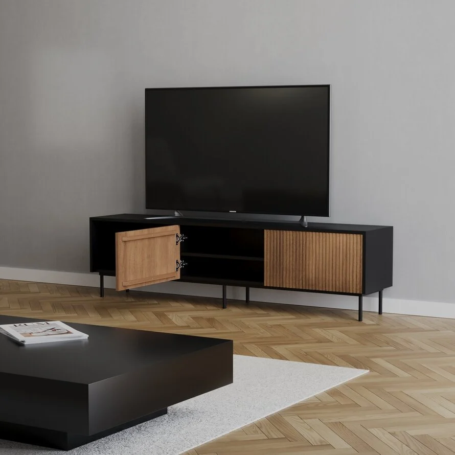 Tv-meubel Ray zwart/rustiek eiken 180 cm - Afbeelding 6
