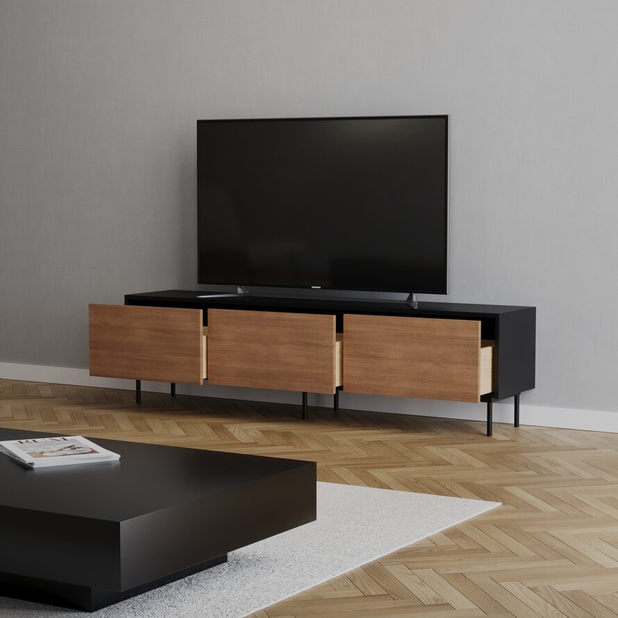Tv-meubel Thomas zwart/rustiek eiken 180 cm - Afbeelding 6