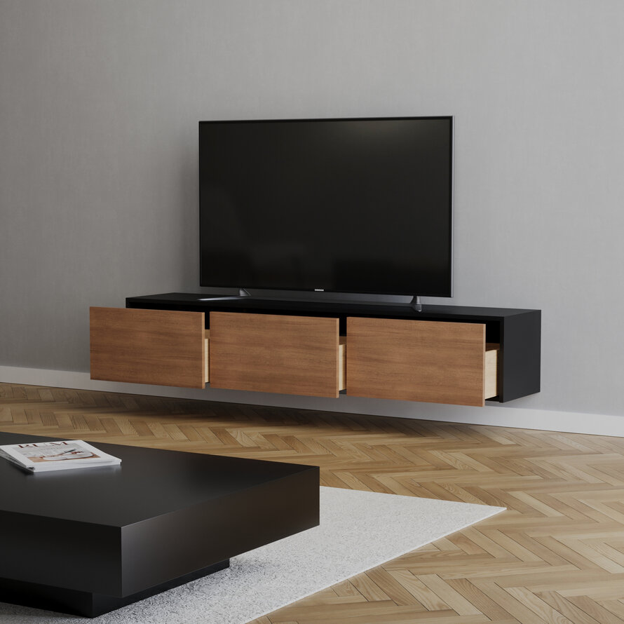 Tv-meubel Thomas zwart/rustiek eiken 180 cm - Afbeelding 7