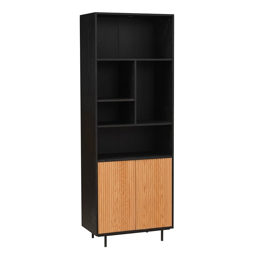 Wandkast Bradley zwart/blank eiken 80x220 cm - Afbeelding 2