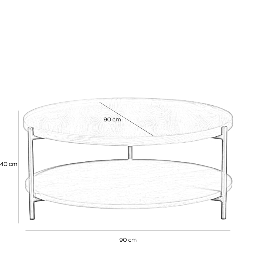 Salontafel Rio rond rustiek eiken Ø90 cm - Afbeelding 3