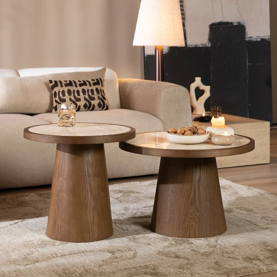 Salontafel set Mae travertin/rustiek eiken - Afbeelding 9