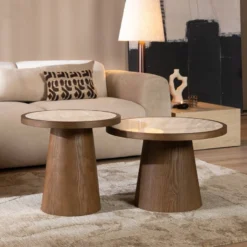 Salontafel set Mae travertin/rustiek eiken - Afbeelding 8