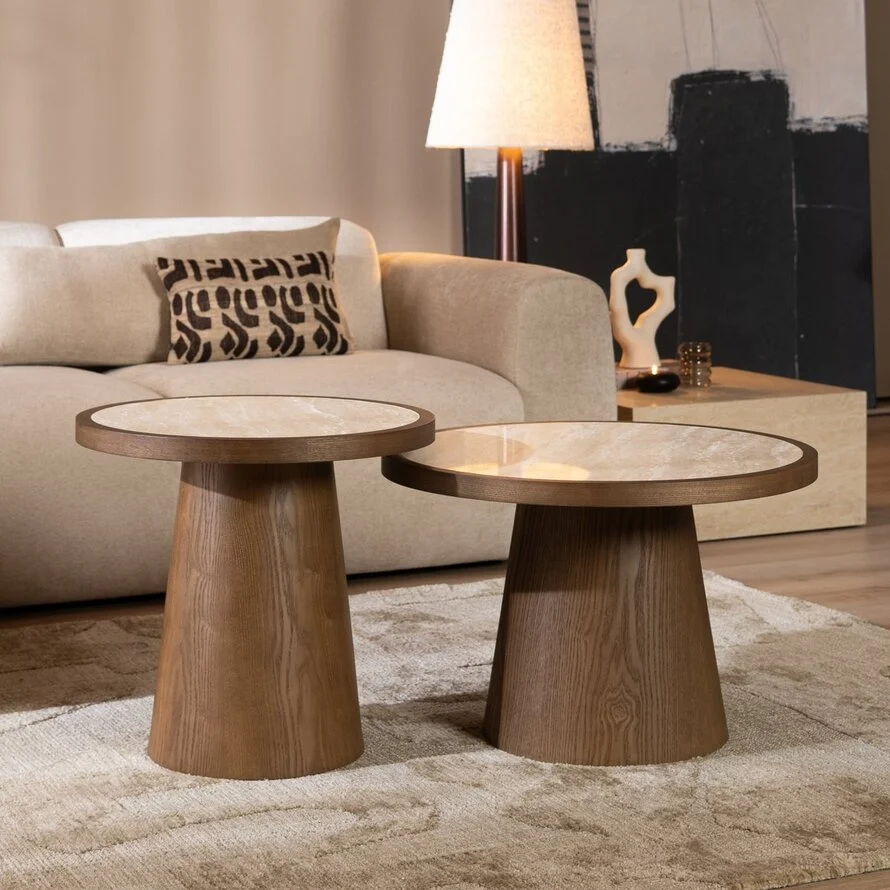 Salontafel set Mae travertin/rustiek eiken - Afbeelding 8