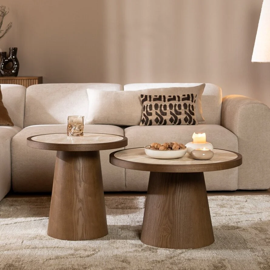 Salontafel set Mae travertin/rustiek eiken - Afbeelding 7