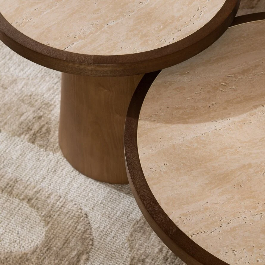 Salontafel set Mae travertin/rustiek eiken - Afbeelding 6