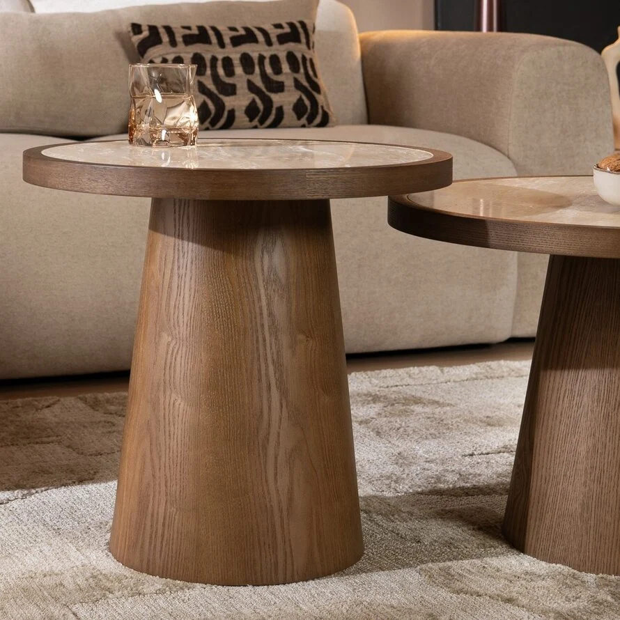 Salontafel set Mae travertin/rustiek eiken - Afbeelding 4