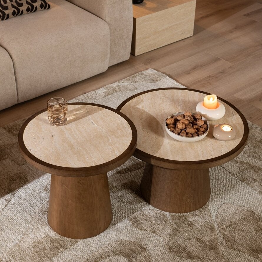 Salontafel set Mae travertin/rustiek eiken - Afbeelding 2