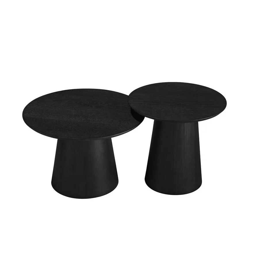 Salontafels Ash rond set van 2 zwart eiken