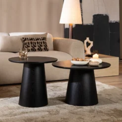 Salontafels Ash rond set van 2 zwart eiken - Afbeelding 2