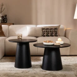 Salontafels Ash rond set van 2 zwart eiken - Afbeelding 7