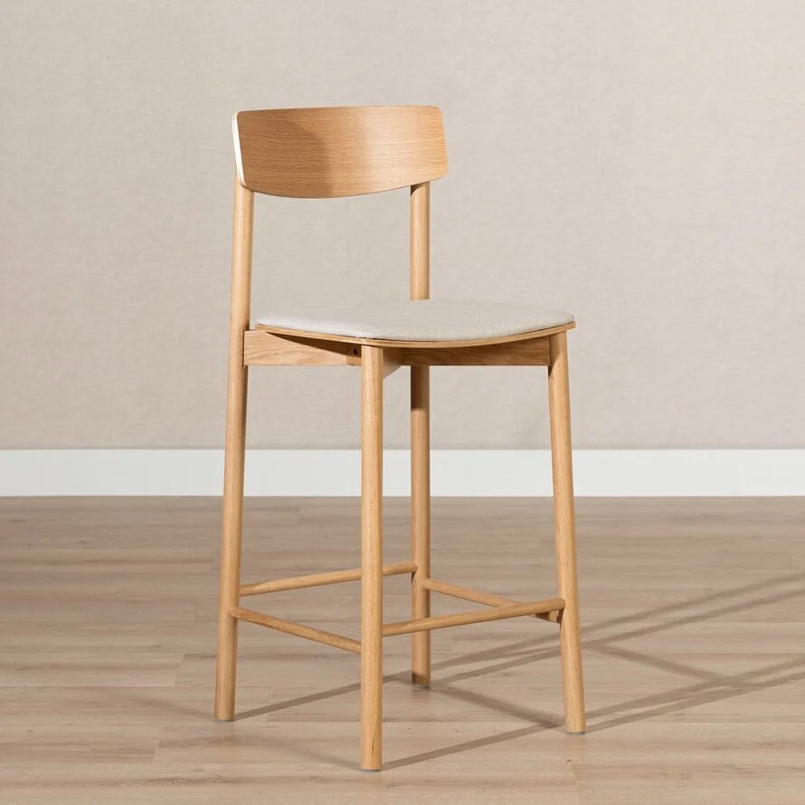 Scandinavische barkruk Inez naturel eiken/ off white 70 cm - Afbeelding 2