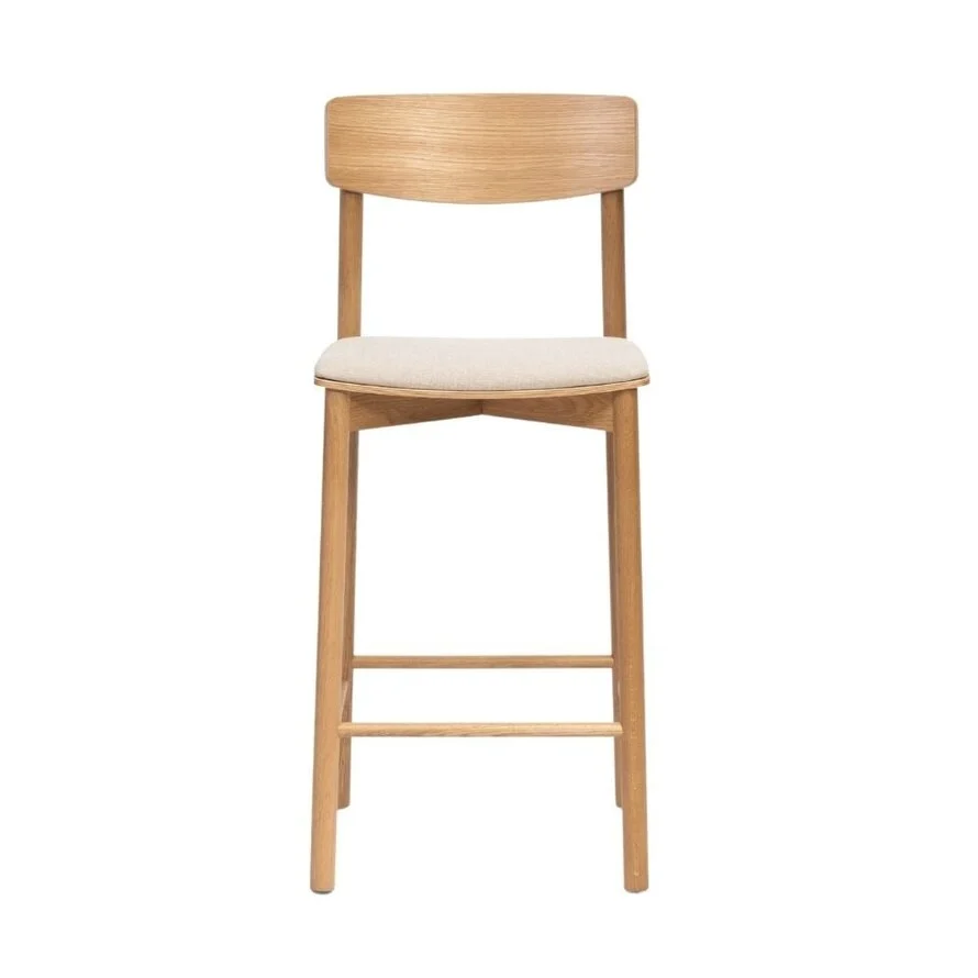 Scandinavische barkruk Inez naturel eiken/ off white 70 cm - Afbeelding 4