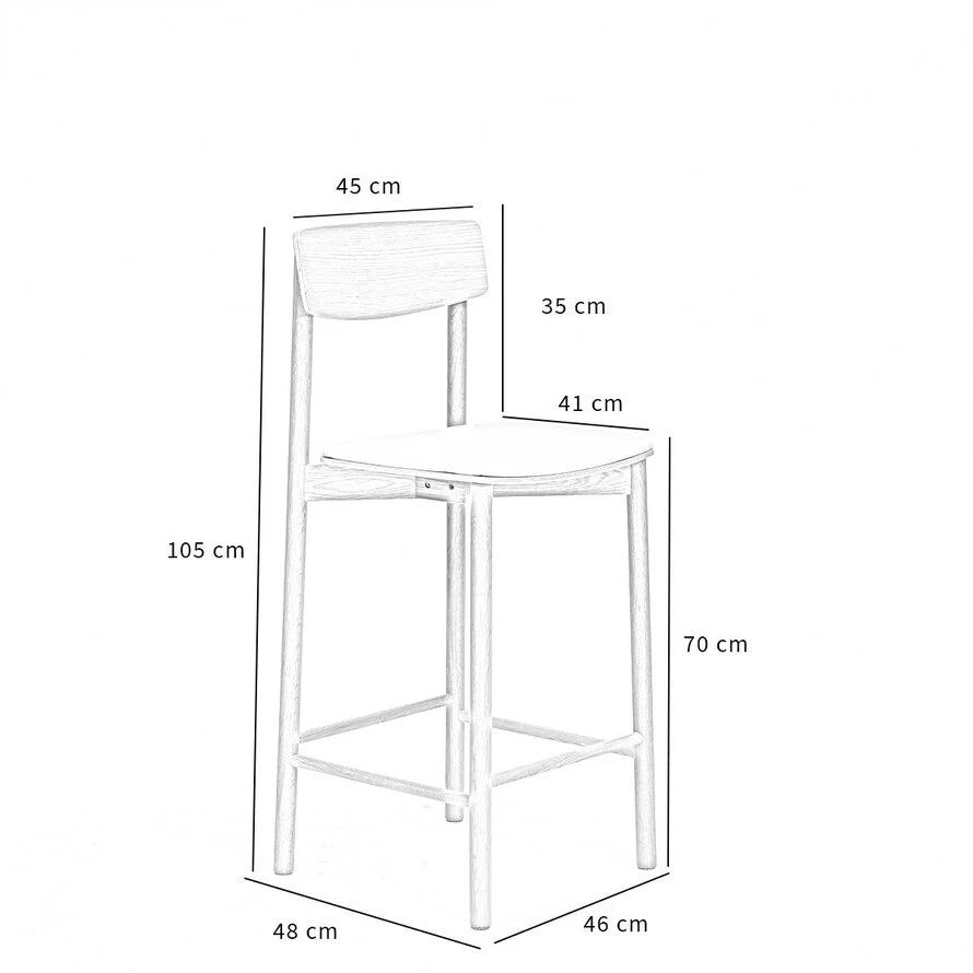 Scandinavische barkruk Inez naturel eiken/ off white 70 cm - Afbeelding 9