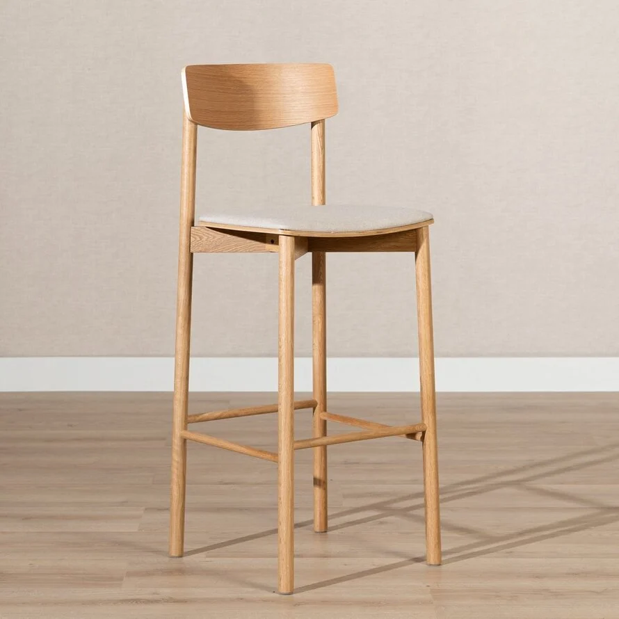 Scandinavische barkruk Jane naturel eiken/ off white 80 cm - Afbeelding 4